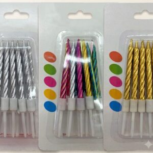 Velas Metalizadas Multicolor con Portavelas x 10 unid. IMP. 27690