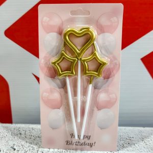 Velas Metalizadas Dorada Corazón y Estrellas x 3 unid. IMP. 37084
