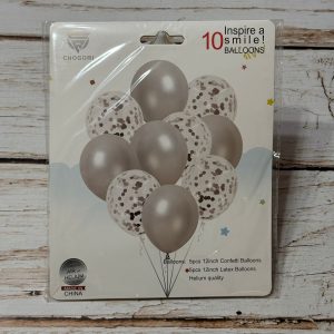 Set 10 Globos Plateados Látex Perlados y Confeti IMP. 41437