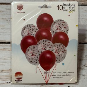 Set 10 Globos Rojo Látex Perlados y Confeti IMP. 41439