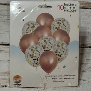 Set 10 Globos Rosa Gold Látex Perlados y Confeti IMP. 41440
