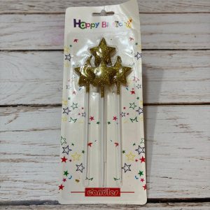 Velas Estrellas Gibreadas Dorada con Palito x 4 Unid. IMP. 38418