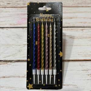 Vela Metalizada Torneada Multicolor con Portavela 13 cms x 6 unid. IMP 38467