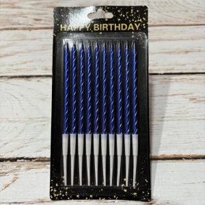 Vela Metalizada Torneada Azul con Portavela 13 cm. x 10 unid. IMP 38470