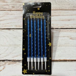 Vela Metalizada Torneada Azul con Portavela 13 cms x 6 unid. IMP 38462