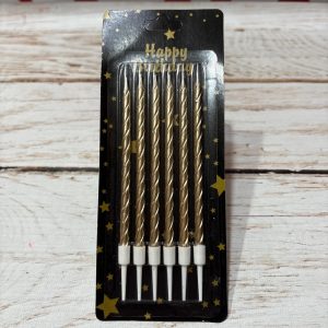 Vela Metalizada Torneada Champagne con Portavela 13 cms x 6 unid. IMP 38464