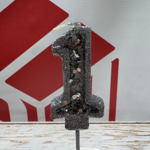VELA NUMERO 1 GIBREADA CON PALITO 20 CM PLATEADO IMP