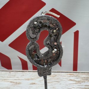 VELA NUMERO 3 GIBREADA CON PALITO 20 CM PLATEADO IMP