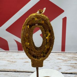 VELA NUMERO 0 GIBREADA CON PALITO 20 CM DORADO IMP.