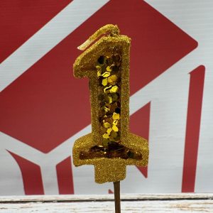 VELA NUMERO 1 GIBREADA CON PALITO 20 CM DORADO IMP.