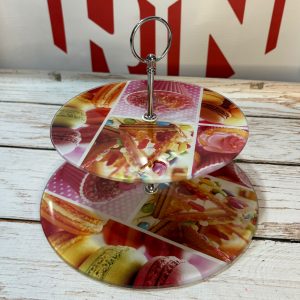 PLATO DE VIDRIO EXHIBIDOR DOBLE ESTAMPADO SWEET 25CM  DIAMETRO 43264