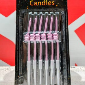 Vela Metalizada Resorte  Rosa 12 Cm. c/Portavela 6 Unid. IMP.44698