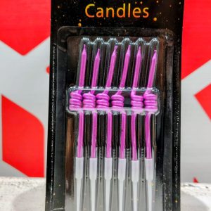 Vela Metalizada Resorte  Fucsia 12 Cm. c/Portavela 6 Unid. IMP. 44635