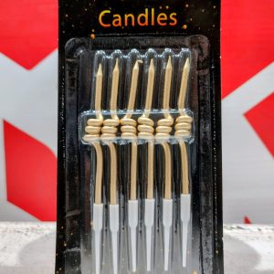 Vela Metalizada Resorte Champagne 12 Cm. c/Portavela 6 Unid. IMP.44637