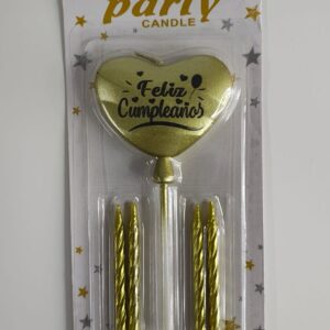 Vela Corazón Feliz Cumpleaños x 5 Unid. Dorada  IMP.  46442