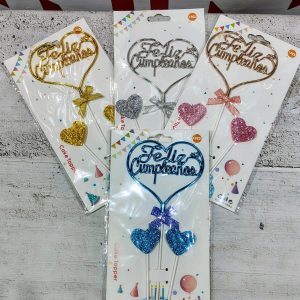 CAKE TOPPER FELIZ CUMPLEAÑOS 3D CORAZON 3 PIEZAS COLORES VARIOS IMP. 45079