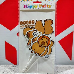 CAKE TOPPER CAPIBARA FELIZ CUMPLEAÑOS 6 PIEZAS IMP. 45078