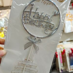 Cake Topper Happy Birthday Metalizado Círculos Plateados IMP. 52413