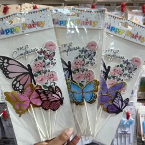 Cake Topper Feliz Cumpleaños Mariposas x 6 unid. - Colores Surtidos IMP. 52411