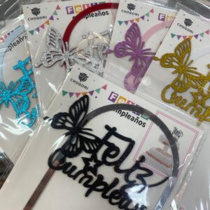Cake Topper Feliz Cumpleaños Mariposa Gibreado Con Arco Colores VARIOS   IMP. 52296
