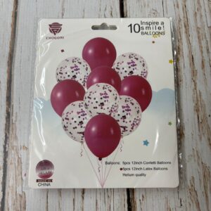 Set  de 10 Globos FUCSIA  Látex Perlados y Confetti IMP. 57573