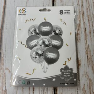 Set de 8 Globos Perlados Feliz Cumpleaños Cristal con Confetti Plateado IMP. 57566