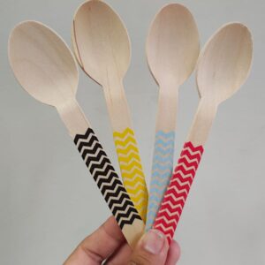 Cuchara de Bambú de 16 cm. Rayada -   Colores Varios x 10 Unid. IMP. 57514