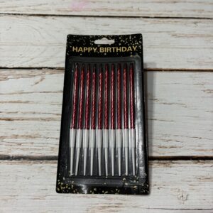 Vela Metalizada Torneada ROJO  con Portavela 13 cms x 10   unid. IMP 38465