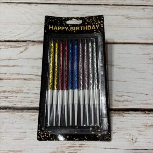 Vela Metalizada Torneada Multicolor con Portavela 13 cms x 10 unid. IMP 38467