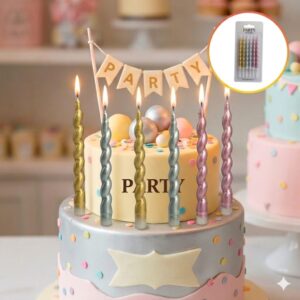 VELA TORNEADA C/PORTAVELA 9CM  MULTICOLOR X 6 UNI 62901