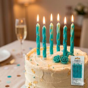 VELA TORNEADA 3 D C/PORTAVELA  CELESTE C/MANCHAS 62905