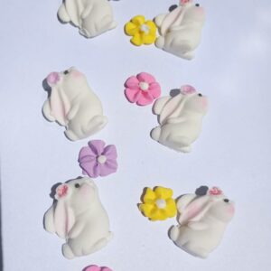 Kit Pascuas 2 pastillaje (6 conejos c/flor + 6 flores)