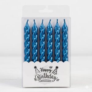 Velas Tirabuzón Perlado Azul  con Portavelas x 6 Unid. IMP. 61083