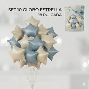 SET 10 GLOBO ESTRELLA 18 PULG BLANCO/CELESTE IMP 67024
