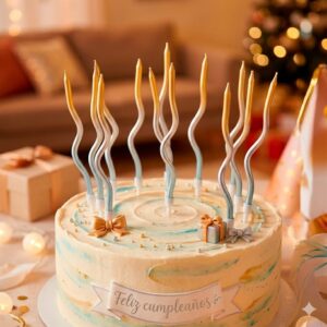 VELA C/ONDAS DEGRADE 3 COLORES CELESTE/PLATA/DORADO x 12 Unid. IMP. 64226