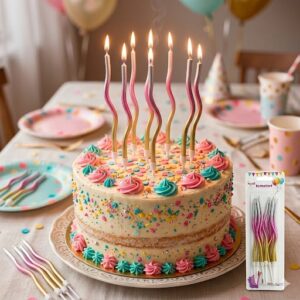 VELA C/ONDAS DEGRADE 3 COLORES DORADO/PLATA/ROSA x 12 Unid. IMP. 64225