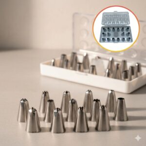 SET 16 PICOS REPOSTERIA INOXIDABLE Y CUPLA EN ESTUCHE DE CRISTAL IMP 66158
