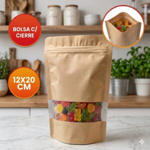Bolsa Doy Pack con Cierre Hermético Dorado Mate con Franja Transparente 10x15 Cm. IMP. 68014