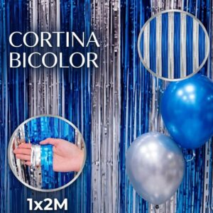 Cortina  Metalizada Bicolor 1x2 Mt. Plata/Azul IMP. 68040