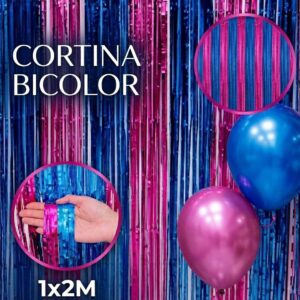Cortina  Metalizada Bicolor 1x2 Mt. Turquesa/Fucsia IMP.  68038