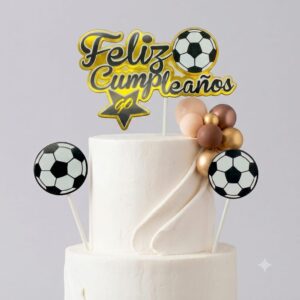 CAKE TOPPER X1 FELIZ CUMPLEAÑOS CURSIVA IMPRENTA FUTBOL 3PCS MODELOS SURTIDOS 72340 IMP