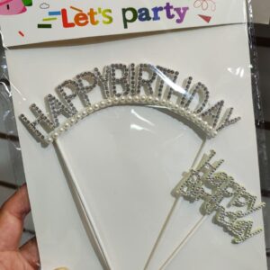 CAKE TOPPER X1 HAPPY BIRTHDAY X2 C/PERLAS Y STRASS 72341 IMP