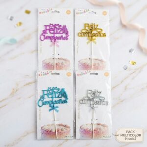 CAKE TOPPER FELIZ CUMPLEAÑOS METALIZADO MODELOS Y COLORES 74597