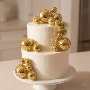 CAKE TOPPER BOLA DE BOLICHE PALITO 10PCS TAMAÑOS SURTIDOS DORADA 74738