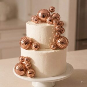 CAKE TOPPER BOLA DE BOLICHE PALITO 10PCS TAMAÑOS SURTIDOS ROSA GOLD 74741