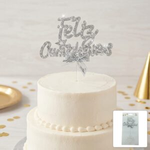 CAKE TOPPER FELIZ CUMPLEAÑOS CON STRASS PLATA IMP 74789