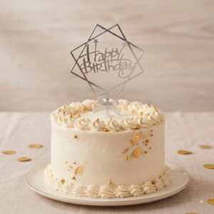 CAKE TOPPER HAPPY BIRTHDAY HEXAGONAL PLATA IMP 74788