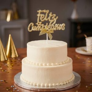 CAKE TOPPER FELIZ CUMPLEAÑOS CON STRASS DORADO IMP 74786