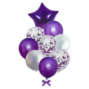 SET 9 GLOBOS ESTRELLA METALIZADO LATEX CONFETTI  VIOLETA IMP. 74767